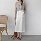 Drawstring-waist A-line Midi Skirt