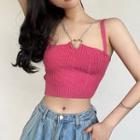 Heart Buckle Knit Cropped Camisole Top