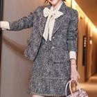 Tweed Blazer / Long-sleeve Blouse / Mini A-line Dress / Set