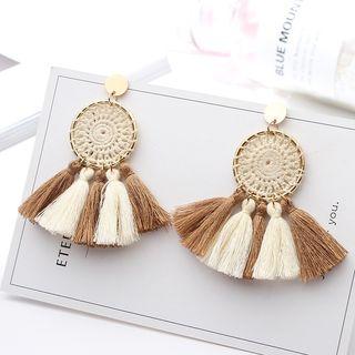 Tassel Woven Disc Dangle Earring
