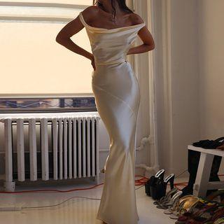 Sleeveless Cowl Neck Maxi Sheath Dress