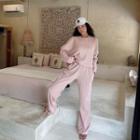 Round-neck Plain Oversize Sweatshirt / High-waist Plain Straight-cut Pants