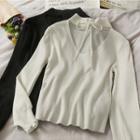 Ribbon-neckline V-neck Choker Sweater