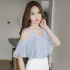 Shoulder Cut Out Elbow-sleeve Chiffon Top