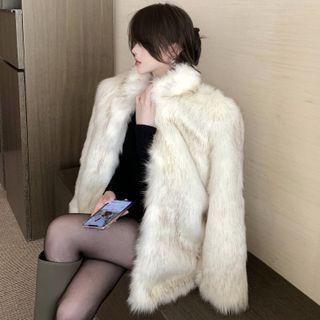 Faux Fur Button Jacket White - One Size
