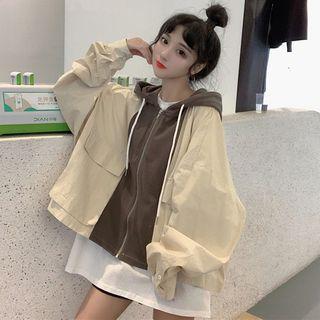 Mock Two-piece Hooded Zip Jacket As Shown In Figure - One Size