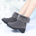 Fluffy Trim Block-heel Short Snow Boots