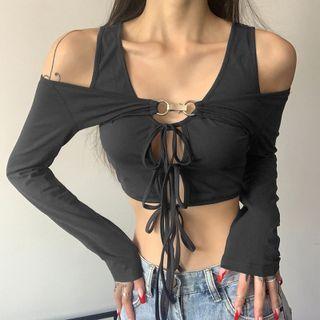 Set: Lace-up Crop Tank Top + Long-sleeve Shrug