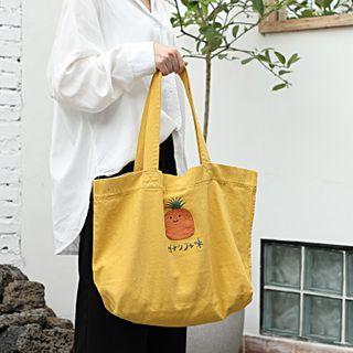 Cartoon Pineapple Print Canvas Tote Bag