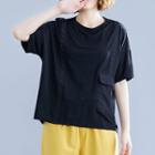 Short-sleeve Pocketed Top Black - One Size