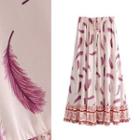 Feather Print Midi A-line Skirt