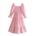 Gingham Bow-back Midi A-line Dress