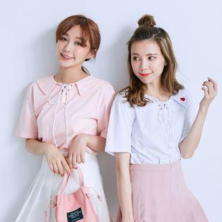 Short-sleeve Embroidery Tied Polo Shirt