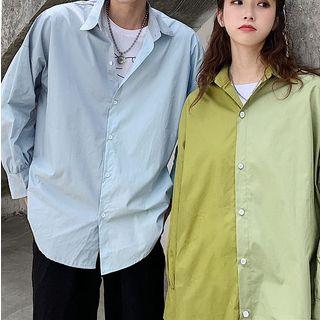 Couple Matching Long-sleeve Color Block Shirt