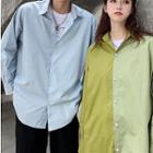Couple Matching Long-sleeve Color Block Shirt