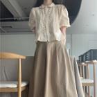 Short-sleeve Lace Trim Blouse / Midi A-line Skirt / Set