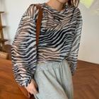 Puff-sleeve Zebra Print Mesh T-shirt