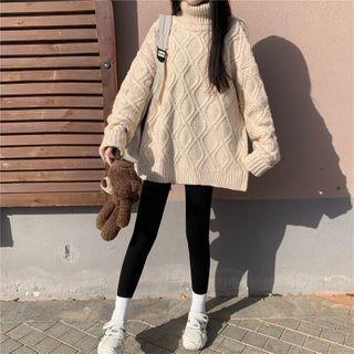 Mock-neck Plain Plaid Sweater