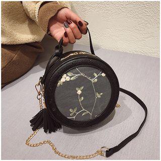 Floral Embroidered Round Crossbody Bag