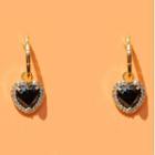 Heart Rhinestone Alloy Dangle Earring 1 Pair - Ear Studs - Black & Gold - One Size