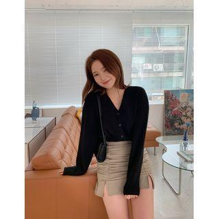 Zip-back Ruched Miniskirt