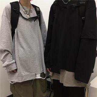Couple Matching Distressed Oversize Long-sleeve T-shirt