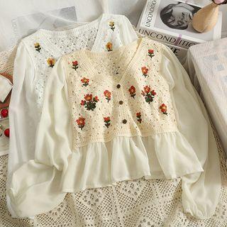 Patchwork Embroidered Peplum Crop Top