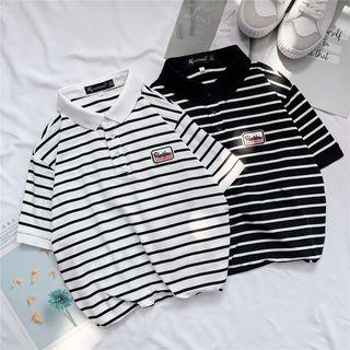 Short-sleeve Polo Collar Striped T-shirt