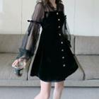 Mesh Panel V-neck Velvet Mini A-line Dress