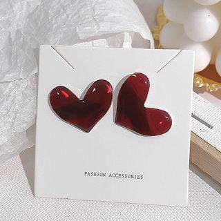 Heart Earring 1 Pair - Wine Red - One Size