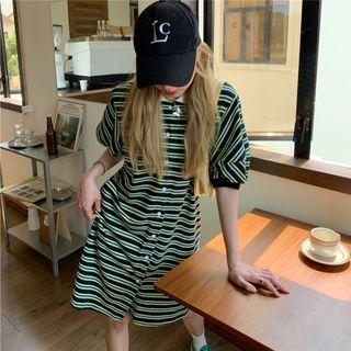 Short-sleeve Striped Polo Dress Green - One Size