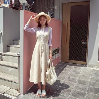 Tie-back Buttoned A-line Long Jumper Dress