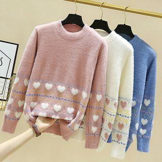 Faux Fur Heart Print Sweater