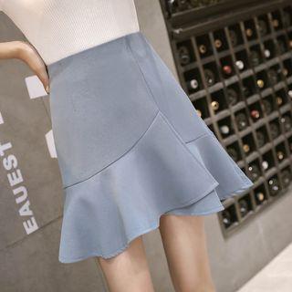 Asymmetrical Ruffle Fish Tail Split A-line Semi Skirt