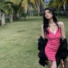 V-neck Skinny Mini Dress Pink - One Size