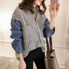 Panel Sleeve Striped Button-down Shirt