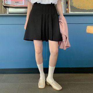 Zip-side Pleated-panel Miniskirt