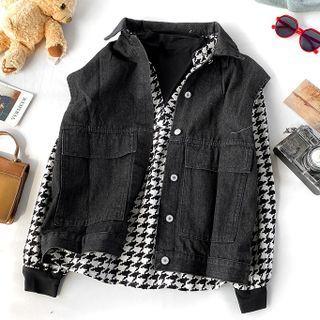 Houndstooth Shirt / Denim Button-up Vest