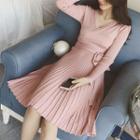 Long-sleeved Wrap Sweater Dress