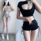 Short-sleeve Side-tie Crop Top / Hot Pants