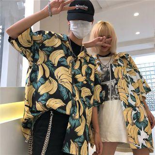 Couple Matching Elbow-sleeve Banana Print Shirt