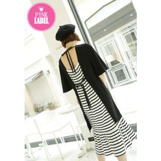 Tied-back Stripe Trim Dress