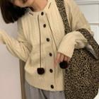 Round Neck Pom Pom Cardigan