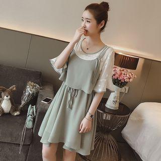 Inset Sheer Top Strappy Chiffon Dress