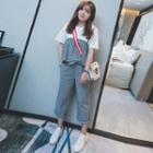 Set: Plaid Panel Short Sleeve T-shirt + Cropped Pants
