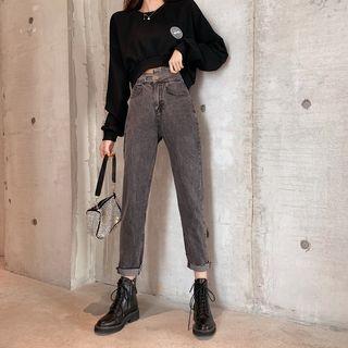 Cropped High-waist Asymmetrical Jeans