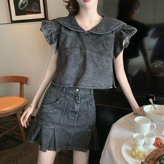 Cap-sleeve Top / Denim Mini Skirt