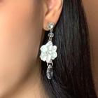 Resin Flower Dangle Earring 1 Pair - 0622a - Silver Needle Earring - Silver - One Size