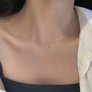 Butterfly Pendant Sterling Silver Necklace Xl1677 - 1pc - Silver - One Size