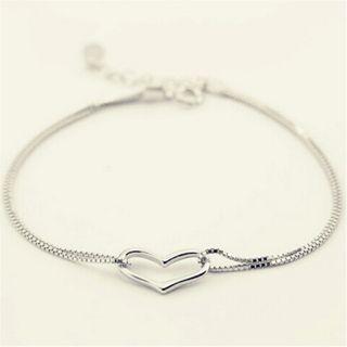 925 Sterling Silver Heart Bracelet Bracelet - 2 Layers - Heart - One Size